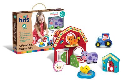 Іграшки для малюків - Дерев'яна іграшка Kids hits набір блоків Ферма 11 деталей в коробці