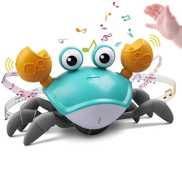 Інтерактивні іграшки - Музична іграшка Краб на батарейках інтерактивний зі звуковими ефектами Блакитний