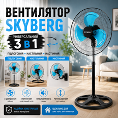 Универсальный вентилятор SKYBERG 3 в 1 напольный настольный настенный 3 скорости для дома квартиры офиса
