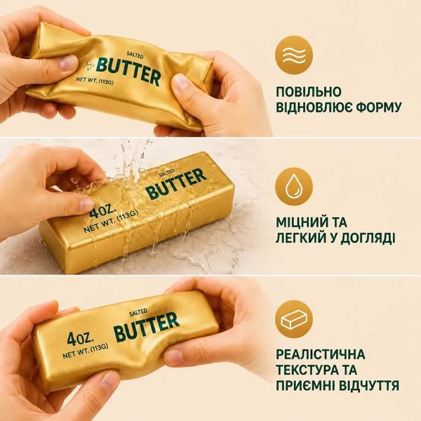 Антистреси - Сквіш антистрес Масло Золоте ароматизоване 11см з ароматом вершкового масла