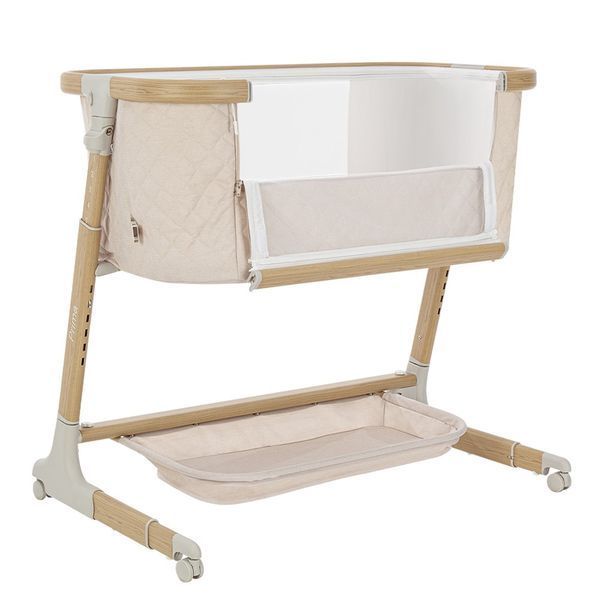 Детские кроватки и манежи - Приставная кроватка Carrello Prima CRL-16503 Honey Beige электронное укачивание 4 колеса 5 скоростей качания таймер пульт ДУ матрас