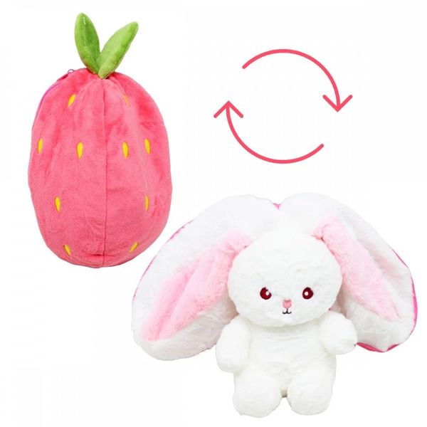 М'які іграшки - М'яка іграшка трансформер Кролик Полуничка зайчик у полуниці рожевий 20см