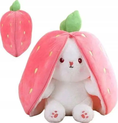 М'які іграшки - М'яка іграшка трансформер Кролик Полуничка зайчик у полуниці рожевий 35 см