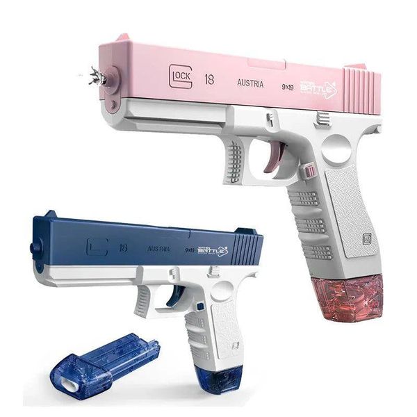 Интерактивные игрушки - Детский электрический водяной пистолет Water Gun Glock аккумуляторный с 2 обоймами для воды Розовый