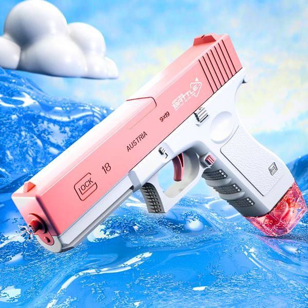 Интерактивные игрушки - Детский электрический водяной пистолет Water Gun Glock аккумуляторный с 2 обоймами для воды Розовый