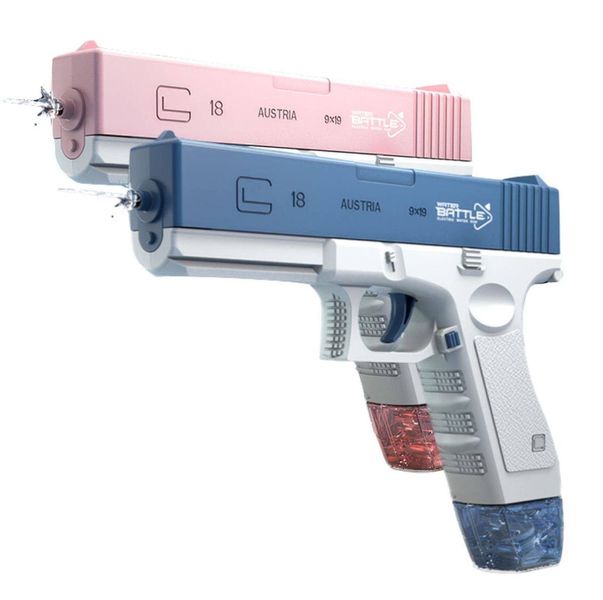 Интерактивные игрушки - Детский электрический водяной пистолет Water Gun Glock аккумуляторный с 2 обоймами для воды Розовый