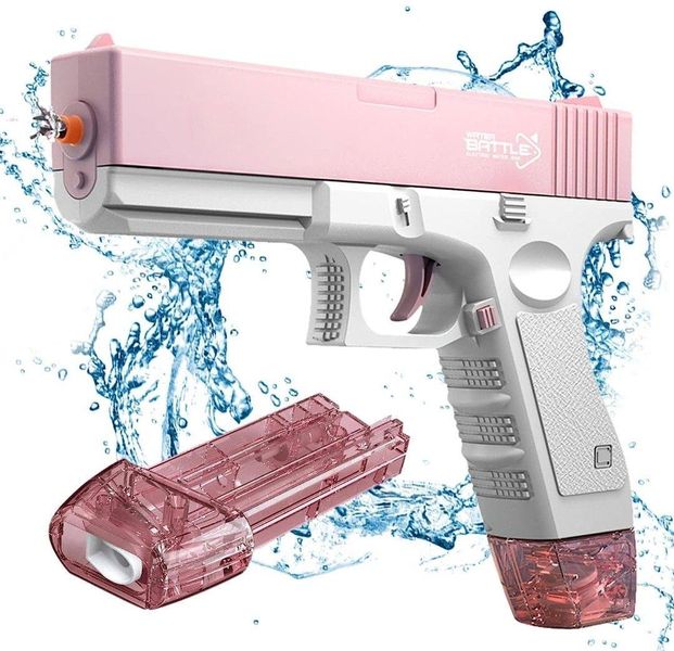 Интерактивные игрушки - Детский электрический водяной пистолет Water Gun Glock аккумуляторный с 2 обоймами для воды Розовый