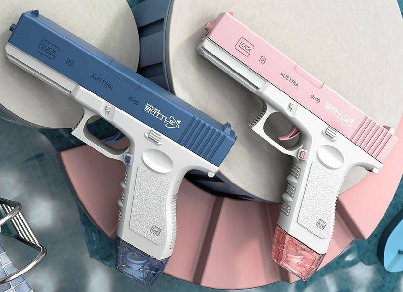 Интерактивные игрушки - Детский электрический водяной пистолет Water Gun Glock аккумуляторный с 2 обоймами для воды Розовый