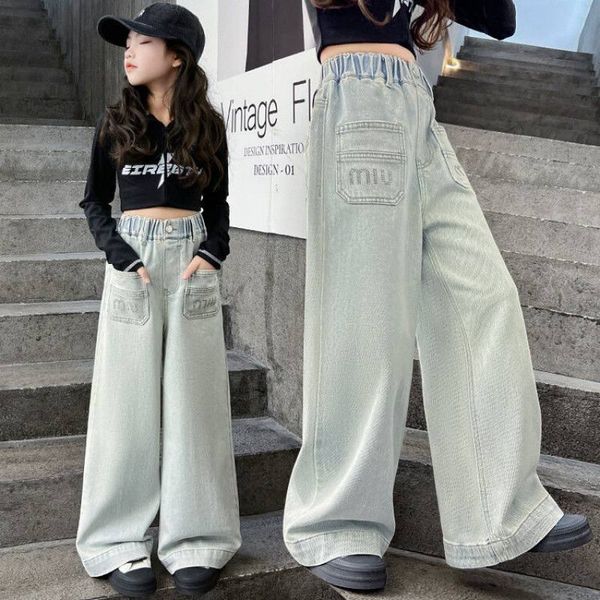 Дитячі джинси сірого кольору для дівчат палаццо 130 см