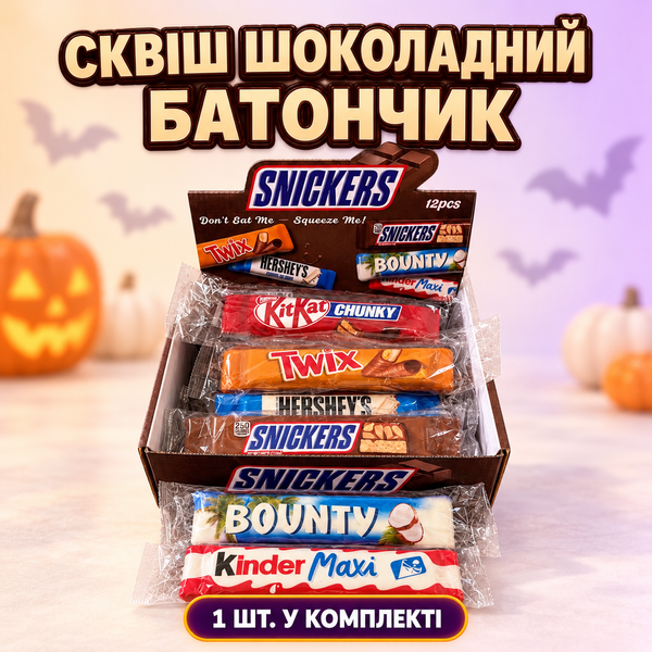 Антистреси - Halloween Box 5 в 1 Хелловін: сквіш кубик Нідо NeeDoh, сквіш масло, дамплінг Бао пельмінь, кейкап-клікер, шоколадний батончик