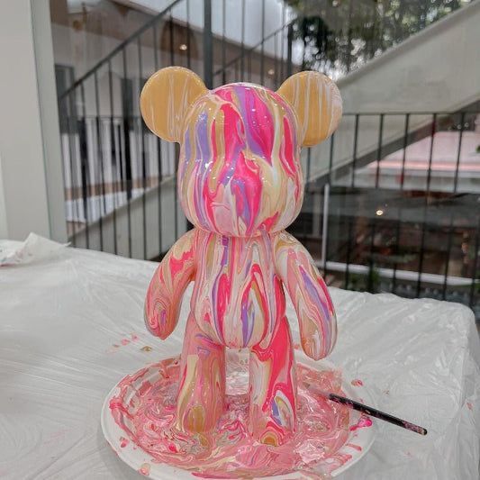 Набори для творчості - Флюїдний ведмедик набір для творчості рожевий fluid bear bearbrick 23 см з фарбами 3шт Bearbrick DIY