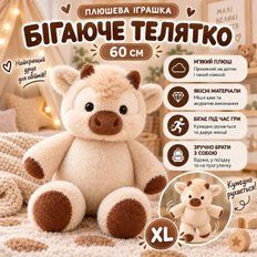 М'які іграшки - М'яка іграшка Бігаюче телятко 60 см Плюшевий бичок що бігає Бежевий