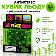 Антистреси - Прозорий сквіш кубик льоду NeeDoh Snow 5.5 см зі сніжинками Squishy Ice Cube Кубик льоду антистрес Зелений