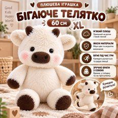 М'які іграшки - М'яка іграшка Бігаюче телятко 60 см Плюшевий бичок що бігає Білий