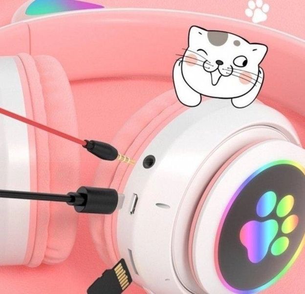 Интерактивные игрушки - Беспроводные наушники "Котики" с подсветкой Bluetooth CAT EAR Розовые