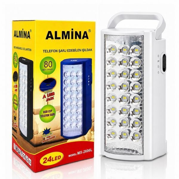 Павербанк - Аккумуляторный LED фонарь Almina с ручкой 24 LED из Power Bank кемпинговый переносной фонарь 19,8&times;9,5&times;8,5 см Белый