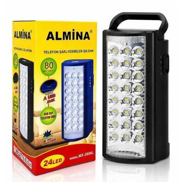 Павербанк - Акумуляторний LED ліхтар Almina з ручкою 24 LED з Power Bank кемпінговий переносний ліхтар 19,8&times;9,5&times;8,5 см Чорний