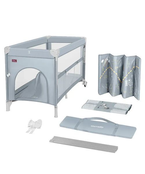 Детские кроватки и манежи - Манеж детский Carrello Porta CRL-18103 Ash Grey 125&times;65 см, дорожная сумка, 2 уровня дна, колеса, матрас